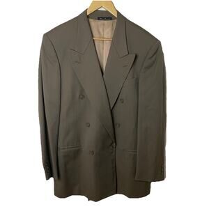Vtg 80s Rimeris Studio Olive Green Wool Double Breasted Blazer Wall St Jacket 40